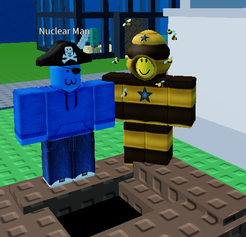 nuke and beeman standing above a hole